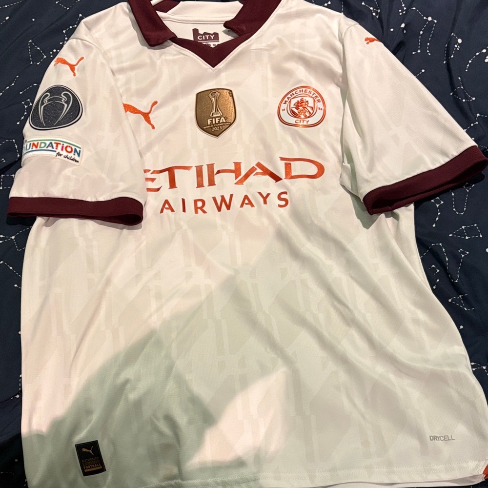 Puma White and Maroon Man City Soccer Jersey